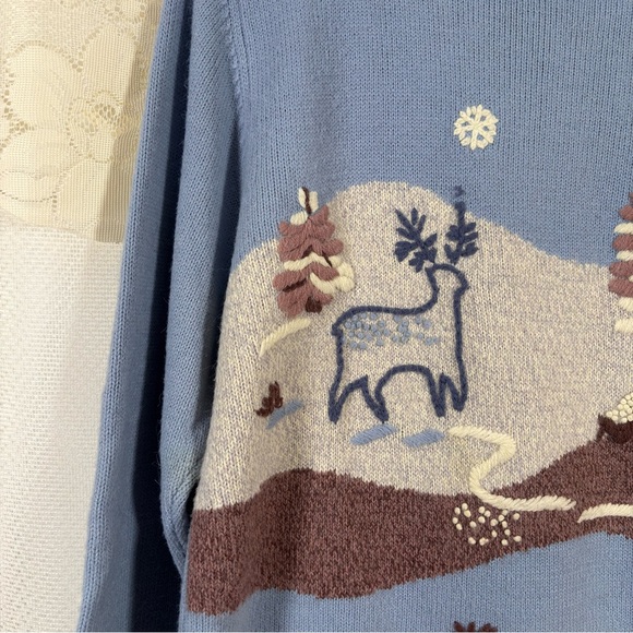 Vintage Winter Scenery Sweater Blue Purple Novelty Winter Cottagecore Sz Small - Picture 4 of 9